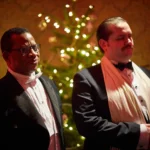 Two actors in vintage clothing