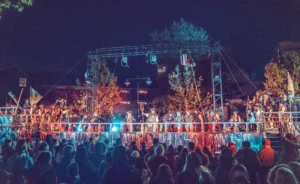 Actors on ship infront of audience
