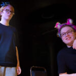 Actress with pig ears with actor