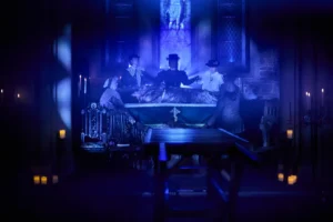 Ensemble of actor recreating a seance